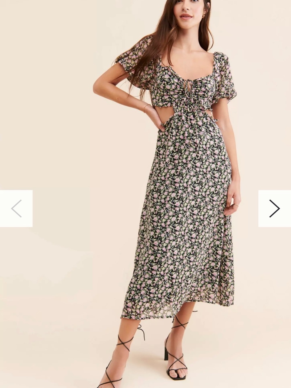 ASTR the Label Floral Cutout Midi Dress in Black and Pink